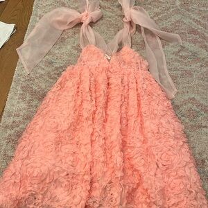 mini pink floral dress with tie straps